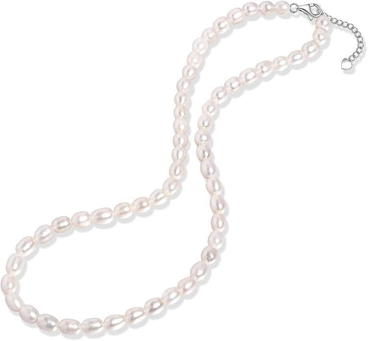 Pearl Necklace for Women, AAA+ Freshwater Cultured Pearl Strand,18 Inch with Sterling Silver Clasp, Elegant Pearls Classic Jewelry Gift for Mother's Day | Christmas | Wedding | Anniversary for Mother Wife Daughter