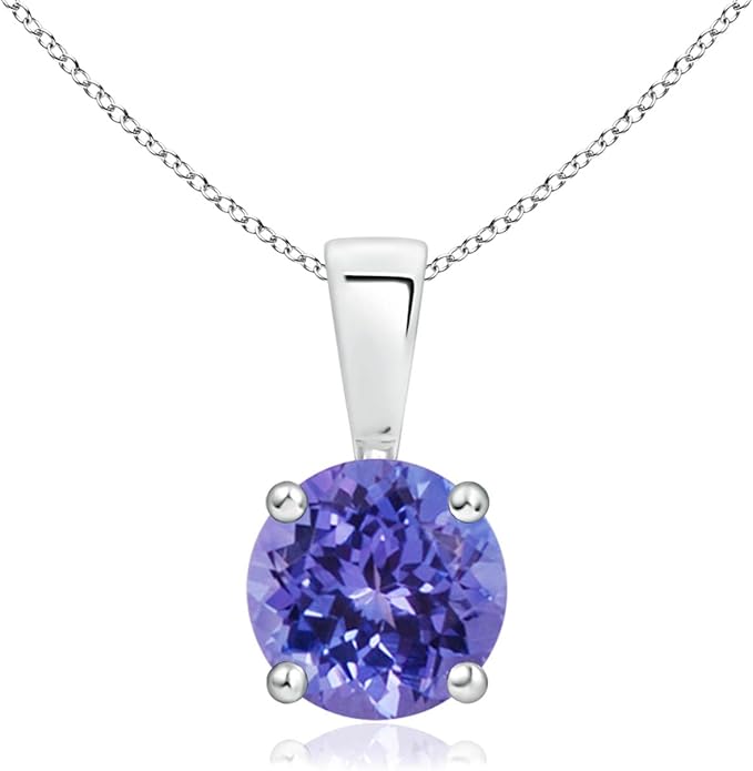 Angara Natural Tanzanite Solitaire Pendant for Women | Round Tanzanite Solitaire Pendant Necklace in 14K Solid Gold/Silver/Platinum With 18" Chain | December Birthday, Gemstone Jewelry Gift