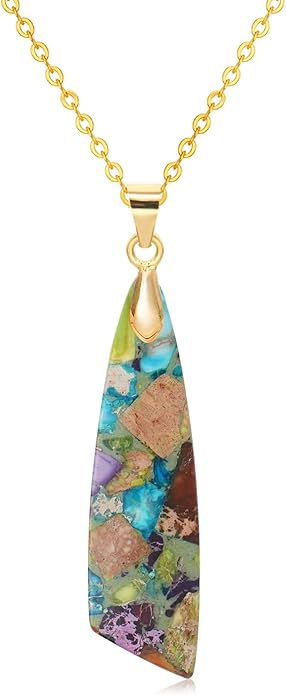 Nature Stone Necklaces for Women Boho Pendant Necklace 18K Gold Chain Necklaces