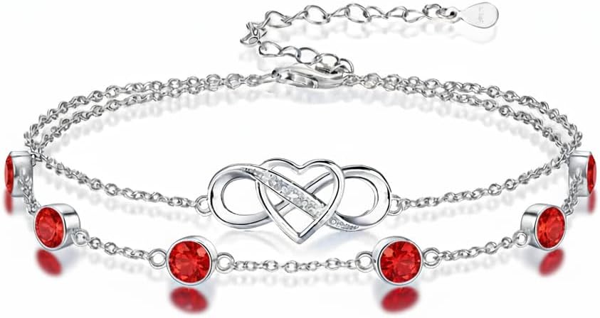 Prismata Infinity Birthstone Charm Link Bracelet 925 Sterling Silver Adjustable 12 Months Birthstone Infinity Bracelet Birthday Jewelry Gifts for Women Mom Her,with 7"+2" chain