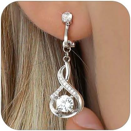 Clip On Earrings Sliver Dangle Earrings for Women Trendy Hanging Drop Earing Hypoallergenic Clip On Earring Birthday Gifts for Women Jewelry