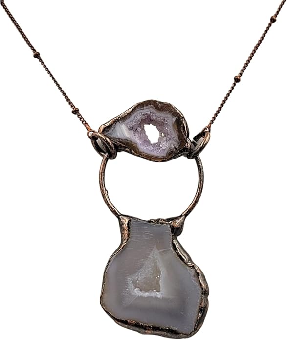 Crystal Joys Bohemian Agate Geode Slice Two Stone Necklace