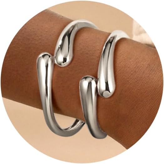 2Pcs Bangle Bracelets for Women Gold Arm Cuff 14k Gold Plated Chunky Gold Bangle Set Hinged Cuff Bracelets Trendy Arm Cuff Jewelry for Women
