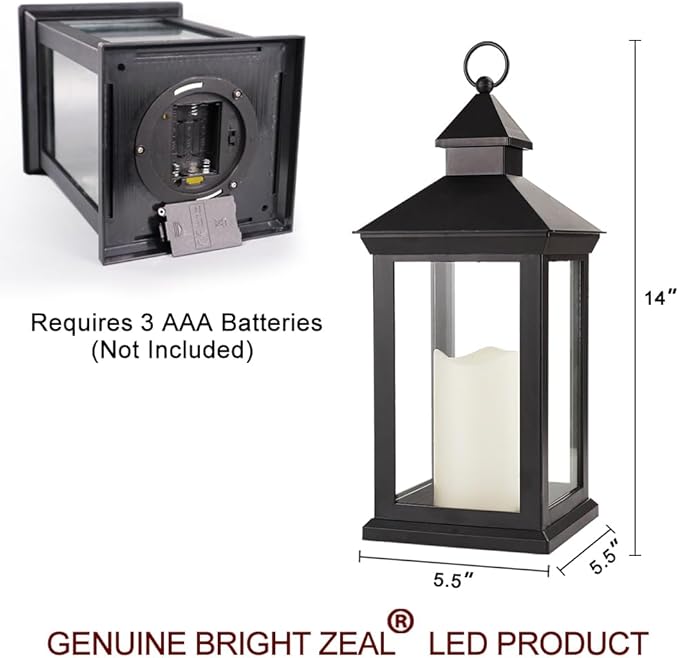 Bright Zeal 2-Pack 14" Candle Lanterns Outdoor Waterproof Decorative Lights with Timer Remote -Cool White Vintage Lantern Outdoor Decor