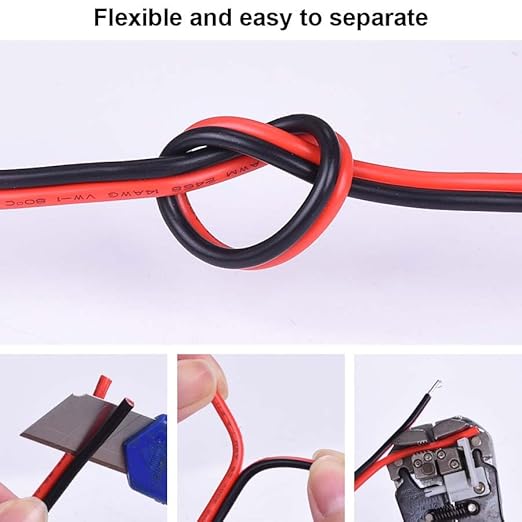 14 Gauge Wire 100FT Tinned Copper Wire-2 Conductor Parallel Wire Insulated Stranded Wire for Solar Panel Car Audio Automotive Low Voltage Electrical Wire for LED Lighting (14AWG 100FT)
