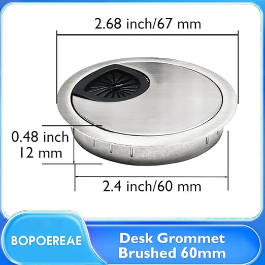 Desk Grommet 2-3/8" (60 mm), Desk Cord Hole Cover, Cable Grommet Metal Zinc Alloy Materilal, Desk Hole Grommet for Office and Home Table Cable, Detachable Cable Cord Organizer (Brushed Silver 2 Pcs)
