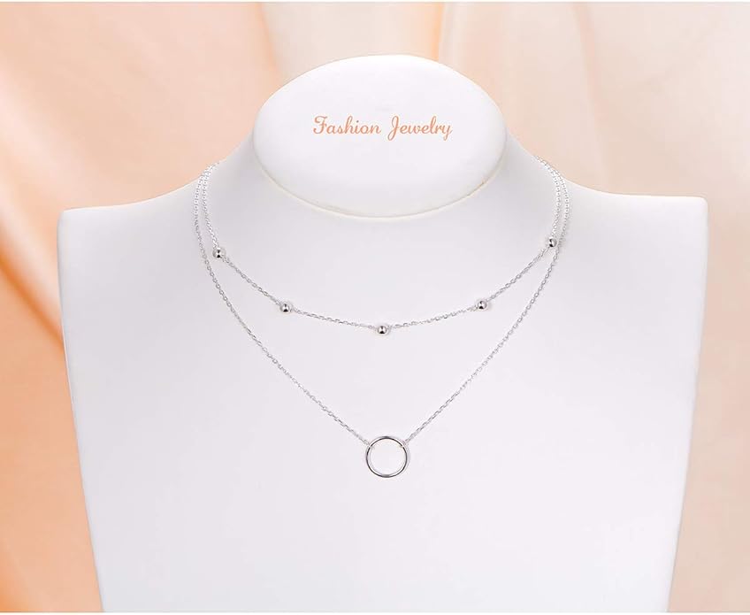 Circle Choker Layered Necklace S925 Sterling Silver Double Necklace for Women Simple Boho Choker Necklace Set Circle Womens TrendyJewelry Accessories