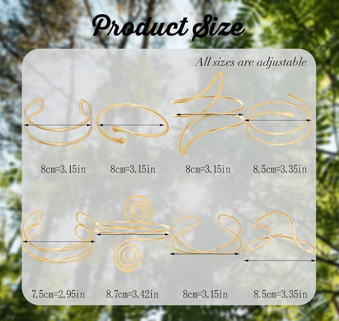 8PCS Upper Arm Cuff Bracelets for Women Gold Silver Arm Band Cuff Bangle Bracelet Adjustable Minimalist Coil Armband Armlet Set