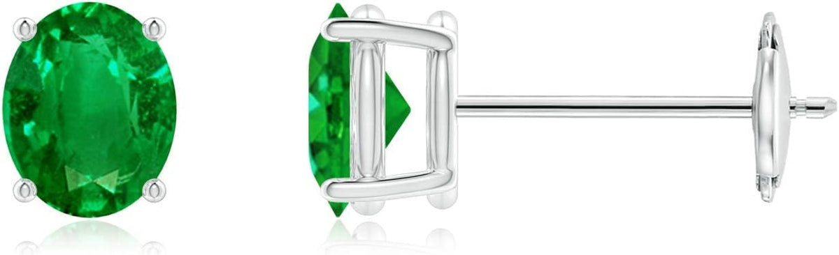 ANGARA Natural Emerald Earrings for Women | Oval Shape Emerald Classic Earrings in 14K Solid Gold/Platinum | May Birthday, Anniversary, Gemstone Jewellery Gift