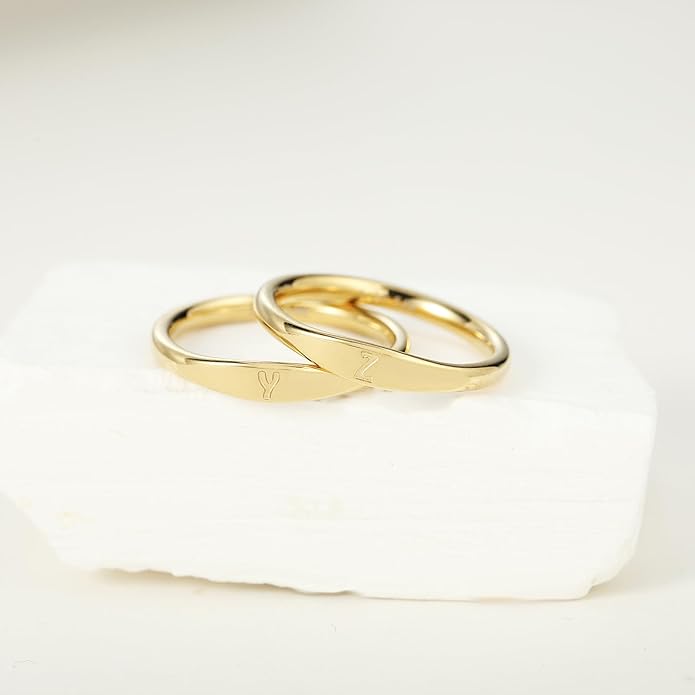 Gold Initial Rings for Women Non Tarnish Thumb Rings for Teen Girls 14K Gold plated for Women
