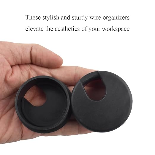HAHIYO 2Pcs 1.77Inch/45mm Black ABS Plastic U-Shaped Desk Grommet Wire Grommet Cable Management Cord Hole Cover Desk Wire Hole Insert Wire Organizer for Computer Office Home School Equipment Systems