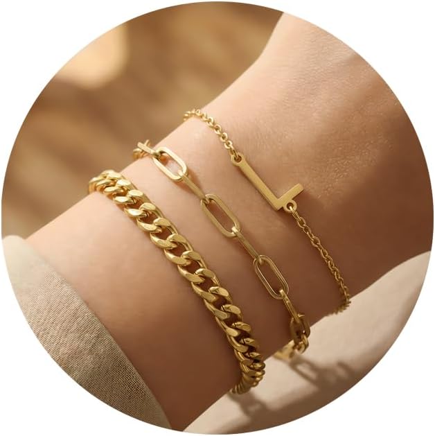 14K Gold Plated Bracelets for Women, A–Z Initial Charm Bangles Jewelry Set, Elegant Gold Accessories, Friendship Bracelet Gifts for Mom