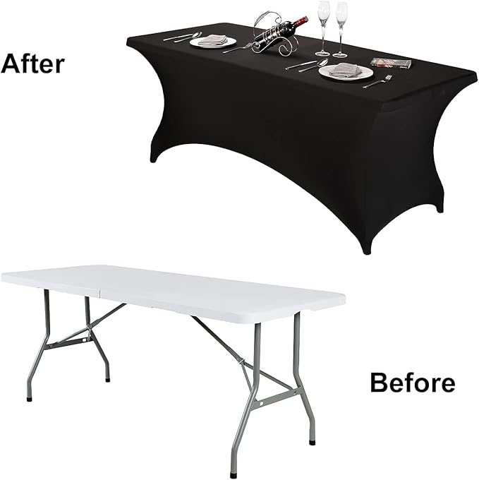 FORLIFE 4Pack Spandex Table Covers，Fitted Tablecloth for Rectangular Tables, Stretch Patio Table Covers, Universal Spandex Table Cover for Wedding, Banquet, Party (8ft, Black)