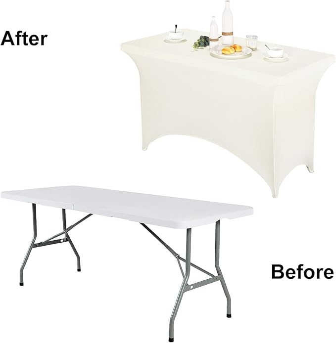 FORLIFE 2Pack Spandex Table Covers，Fitted Tablecloth for Rectangular Tables, Stretch Patio Table Covers, Universal Spandex Table Cover for Wedding, Banquet, Party (4ft, Ivory)