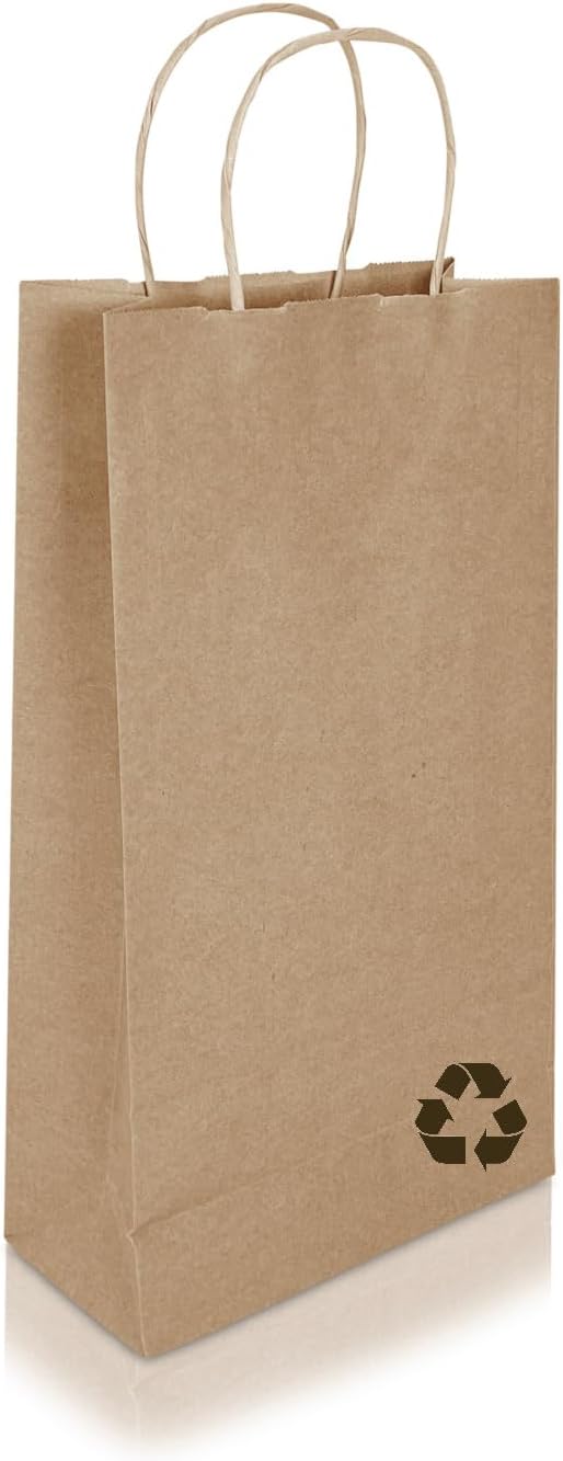 Jet Paper Bags - 50 Pack 6.5x3.5x12 Inch Medium Plain Brown Kraft Paper Bags with Handles Bulk, Gift Wrap Bags for Favors Grocery Retail Party Birthday Shopping Business Goody Craft Merchandise Take Out Sacks