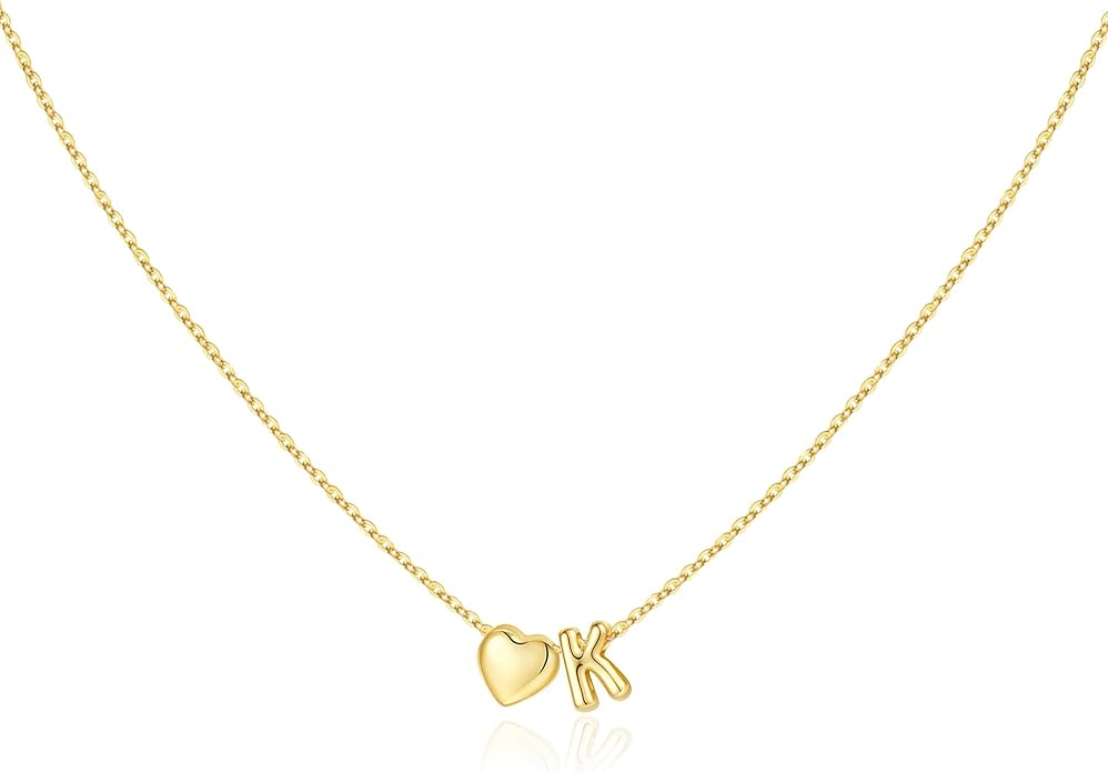 M MOOHAM Valentines Gifts for Kids Her - Heart Initial Necklaces for Women Girls 14K Gold Plated Tiny Heart Necklace Jewelry for Kids Personalized Birthday Gifts for Teen Girls Trendy