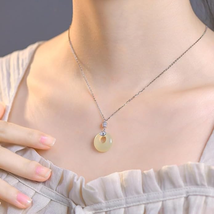 14K Gold Real A Grade Hetian Jade Peace Buckle Necklace, Lucky Koi Moissanite Pendant, Delicate Jade Jewelry Gift for Her Well-being