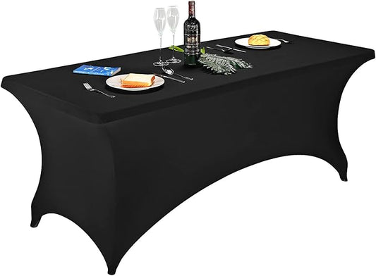 FORLIFE Spandex Table Covers - Fitted Tablecloth for 6ft Rectangular Tables with Stretch Patio Design - Perfect for Weddings, Banquets, and Parties - Available in Black