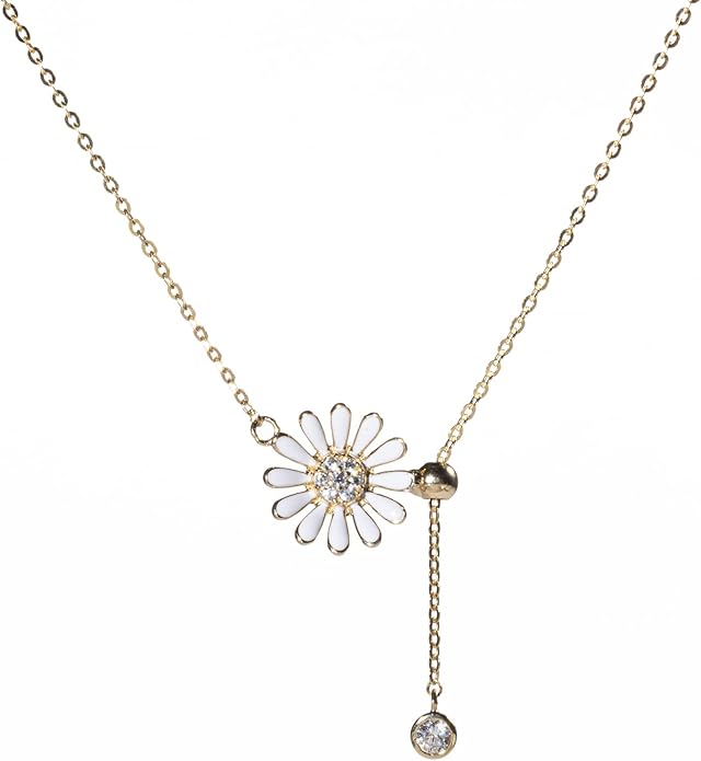 NW Ladies Sterling Silver Necklace Small Zou Chrysanthemum Pendant Necklace Delicate Jewelry Birthday Valentine's Day Gift for Daughter Wife Mom