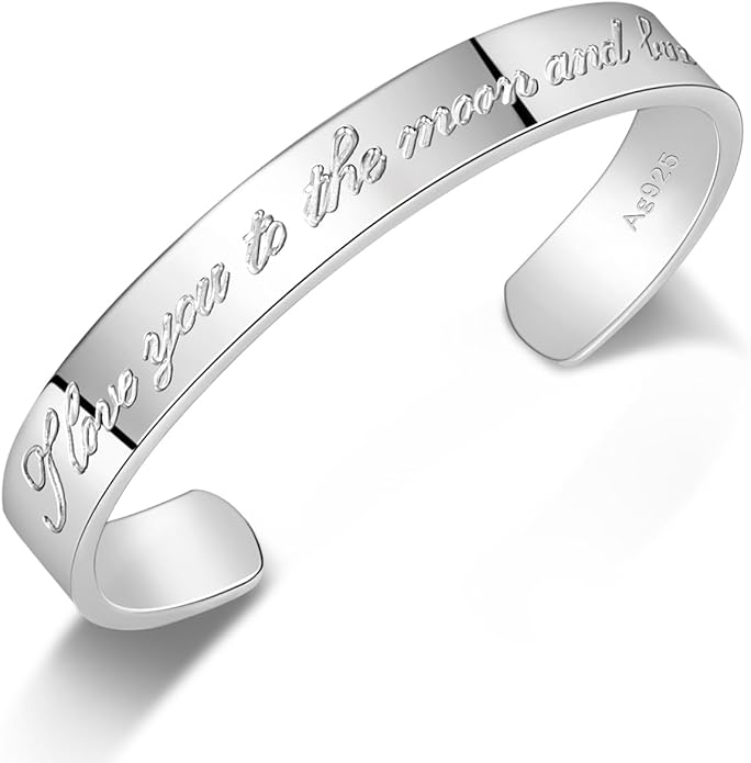Dankadi Men & Women 925 Sterling Silver Bangle-Engravable Adjustable Cuff Bracelet -8MM/10MM Couple Bracelet- Unisex Jewelry For Him/Her Gift