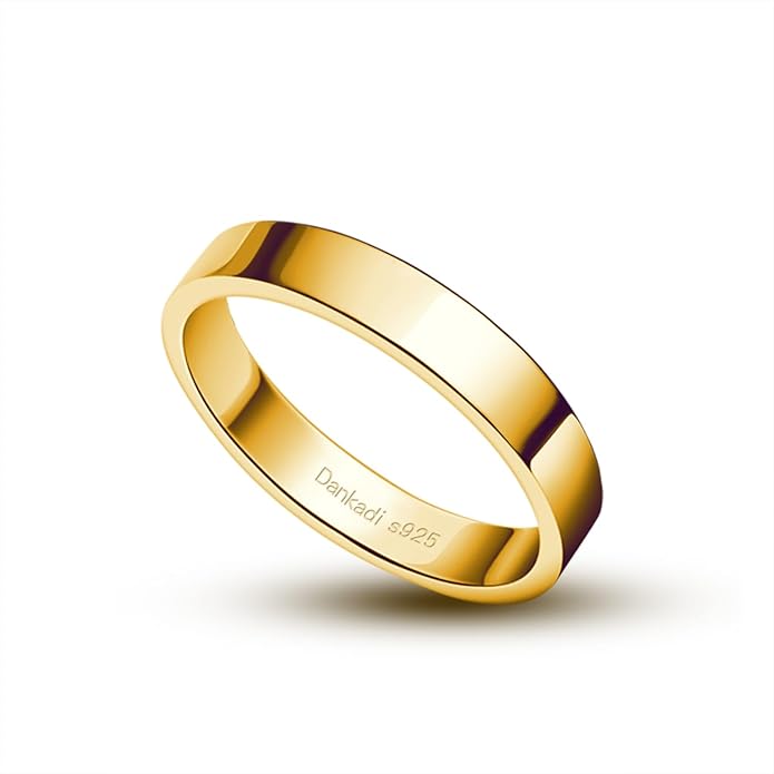 Dankadi Simple Fashion S925 Sterling Silver Ring Smooth Plain Dome Comfort Solid Silver Wedding Ring For Men & Women 3.5 mm 3-13# 24k Real Gold Plated Jewelry