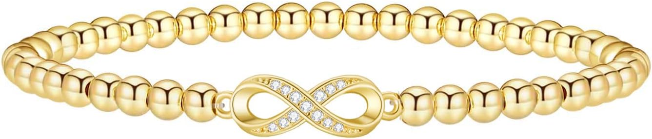 Gold Bracelets for Women 14K Gold Plated Bead Bracelet Hypoallergenic Stretch Bracelets for Women Elastic Bracelet Trendy Teen Gift Dainty Jewelry for Women