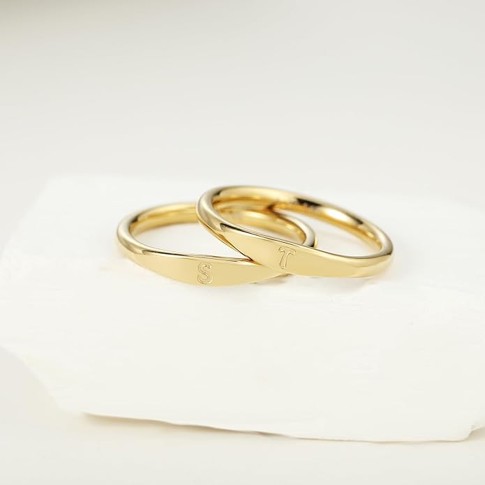 Gold Initial Rings for Women Non Tarnish Thumb Rings for Teen Girls 14K Gold plated for Women
