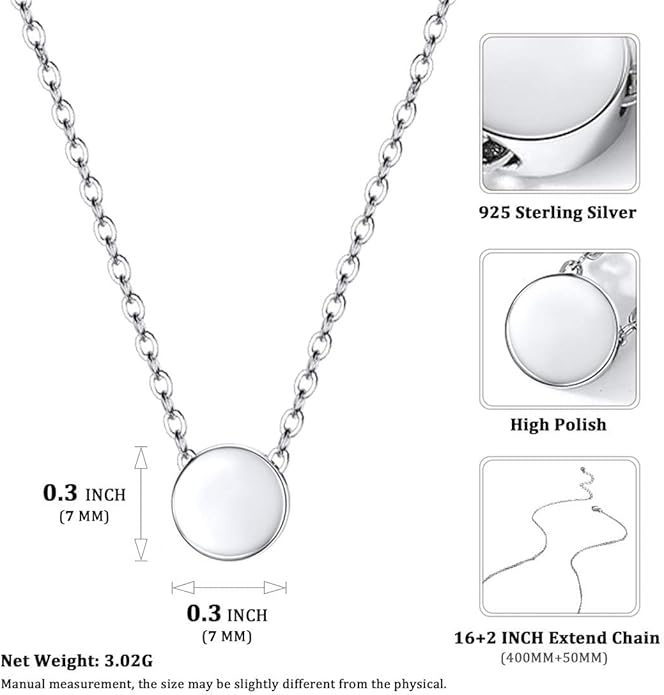 ChicSilver Personalized 925 Sterling Silver Dainty Small Heart/Star/Moon/Dot/Triangle Pendant Necklace for Women, Silver/Gold/Rose Gold/Black (with Gift Box)