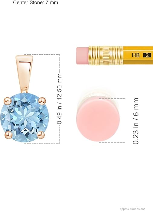Angara Natural Aquamarine Solitaire Pendant for Women | Round Aquamarine Solitaire Pendant Necklace in 14K Solid Gold/Silver/Platinum With 18" Chain | March Birthday, Gemstone Jewelry Gift