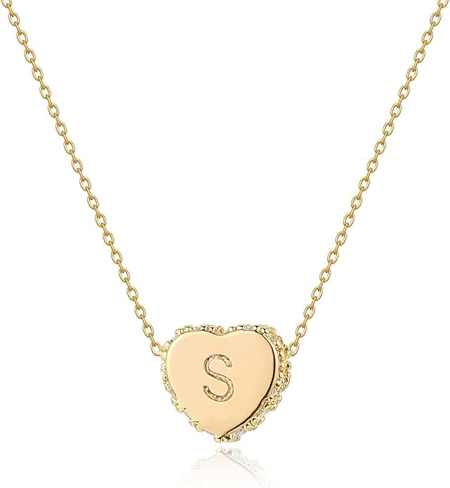 Tiny Gold Initial Heart Necklace-14K Gold Plated Handmade Dainty Letter Heart Necklace for Women Necklace Jewelry