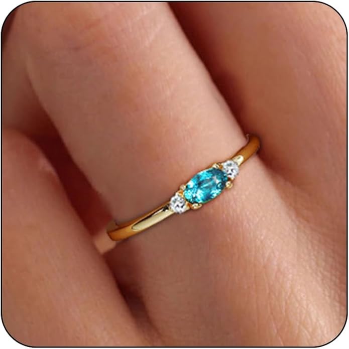 14k Gold Plated Birthstone Rings for Women Dainty Stackable Rings Non Tarnish Thumb CZ Emerald Green Gemstone Ring Cute Jewelry Birthday Valentine Gift for Mother Daughter Band Size 6-11