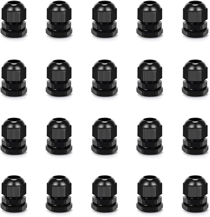 Cable Gland 20 Pack Plastic Waterproof Adjustable Connector 6-12mm PG13.5 Strain Relief Cord Connectors Joints Nylon with Gaskets
