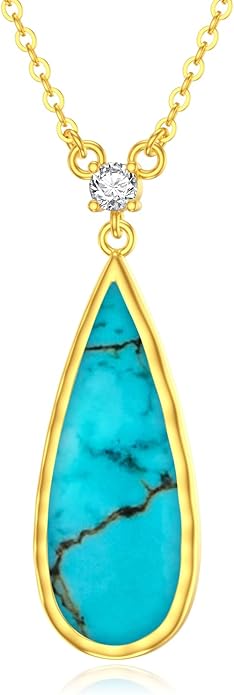 Genuine Turquoise Hexagon/Star/Rectangle/Teardrop/Heart/Triangle/Circle Necklaces for Women 925 Sterling Silver Long Boho Pendant Western Jewelry Gifts for Women Girls