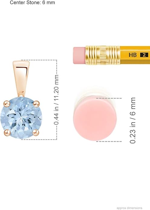 Angara Natural Aquamarine Solitaire Pendant for Women | Round Aquamarine Solitaire Pendant Necklace in 14K Solid Gold/Silver/Platinum With 18" Chain | March Birthday, Gemstone Jewelry Gift
