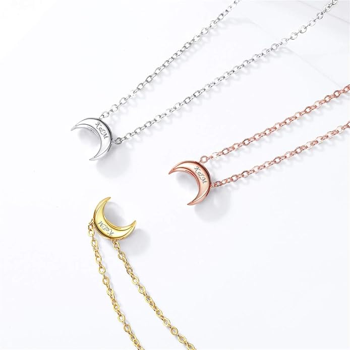 ChicSilver Personalized 925 Sterling Silver Dainty Small Heart/Star/Moon/Dot/Triangle Pendant Necklace for Women, Silver/Gold/Rose Gold/Black (with Gift Box)