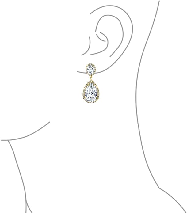 Vintage Style Bridal Cubic Zirconia Simulated Gemstone AAA CZ Halo Dangle Teardrop Chandelier Clip On Earrings For Women Silver Rose Gold Plated in Black Purple Blue Red Rose Pink Green Clear
