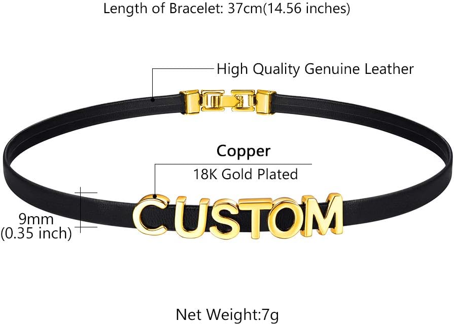 Custom4U Personalized Black Leather Choker Necklace with Picture/Name/Initials/Letters Charm,Custom Made Adjustable Choker Collar Gothic Punk Necklaces Jewelry Gifts for Women