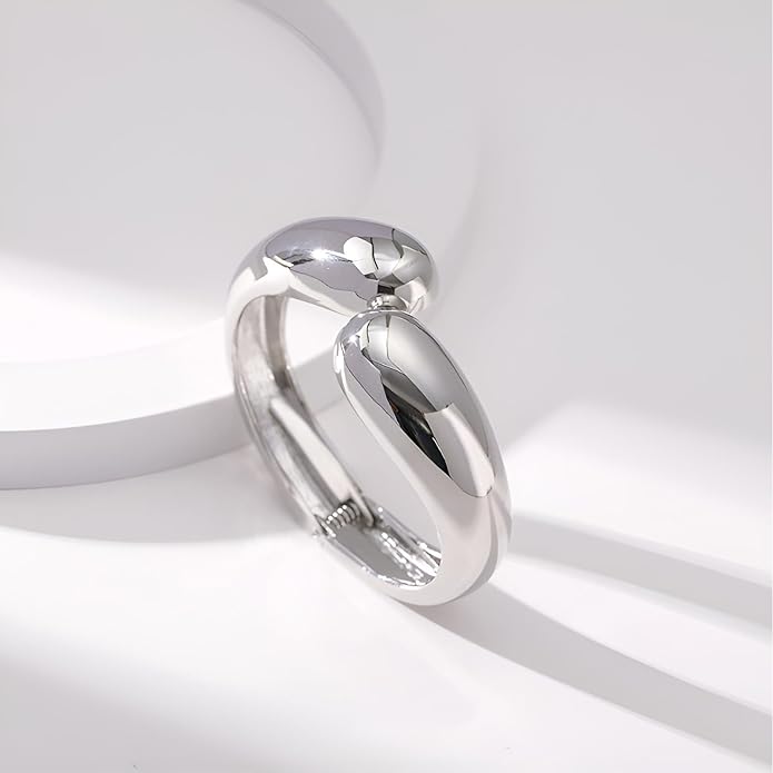 Golden Polished Chunky Twisted Hinged Waterdrop Bangle Bracelet for Women Spiraled Oval Bangle Bracelet