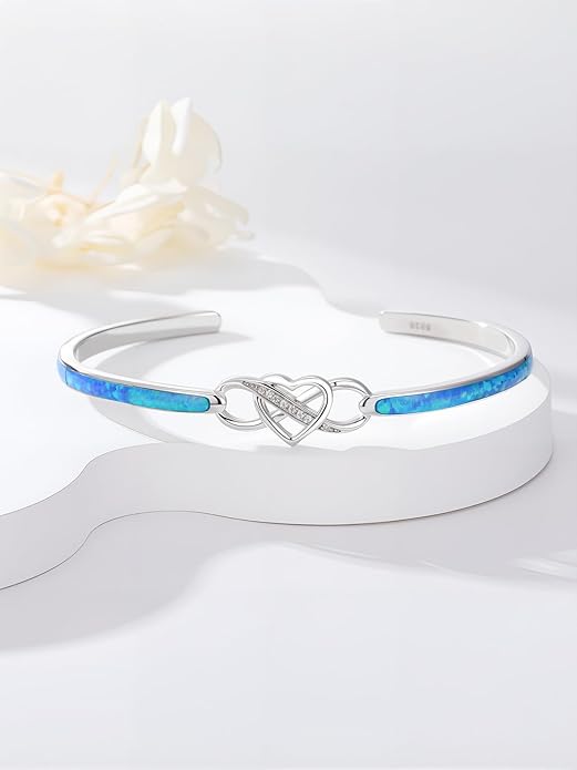WINNICACA Bracelet for Women Opal Bracelet 925 Sterling Silver Opal Cuff Bangle Bracelets Inspirational Fine Jewelry Gifts for Women Her Wife Mom Daughter Anniversary Birthday Gifts Ideas