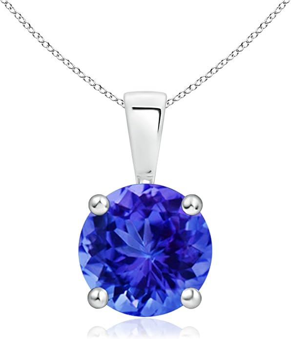 Angara Natural Tanzanite Solitaire Pendant for Women | Round Tanzanite Solitaire Pendant Necklace in 14K Solid Gold/Silver/Platinum With 18" Chain | December Birthday, Gemstone Jewelry Gift