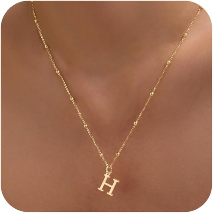 Valentines Gifts for Her Women - Initial Necklaces for Women Dainty 14k Gold Plated A-Z Letter Pendant Name Necklaces Cute Charm Choker Fashion Accessories Non Tarnish Trendy Jewelry Gift