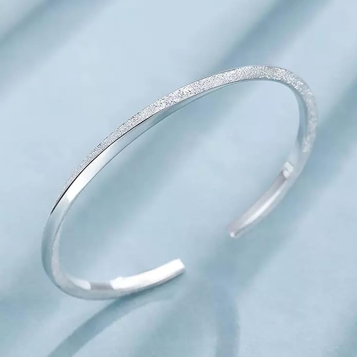 925 Sterling Silver Cuff Bangle Bracelets Adjustable Open Bangles, Fashion Jewelry Simple Adjustable 925 Silver Bangles for Women Mom Wife