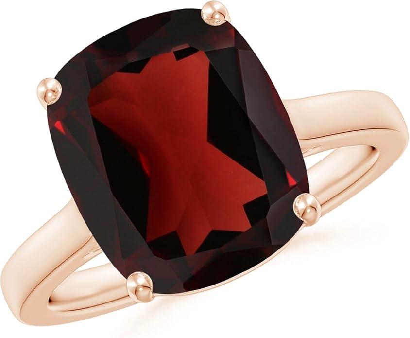 Angara Cushion Garnet Solitaire Ring in Sterling Silver/14K Solid Gold/Platinum | Natural Garnet Solitaire Ring for Women | January Birthday, Anniversary, Gemstone Jewelry Gift
