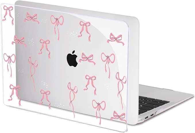 for MacBook Pro 13 Inch Case 2022 M2 2020 2021 A2338 M1 A2251 A2289 with Touch Bar & Touch ID, Pattern Plastic Hard Case Keyboard Cover Screen Protector Webcam Cover Brush, Pink Bowknot