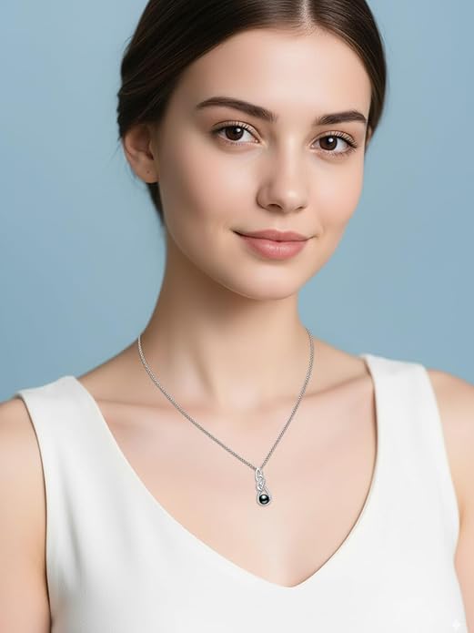 Tahitian Black Pearl 18K White Gold Plated Sterling Silver Heart/Infinity/Four Leaf Clover Pendant Necklace Jewelry Gifts for Women Wife Mom Girlfriend Wedding Birthday Anniversary Christmas