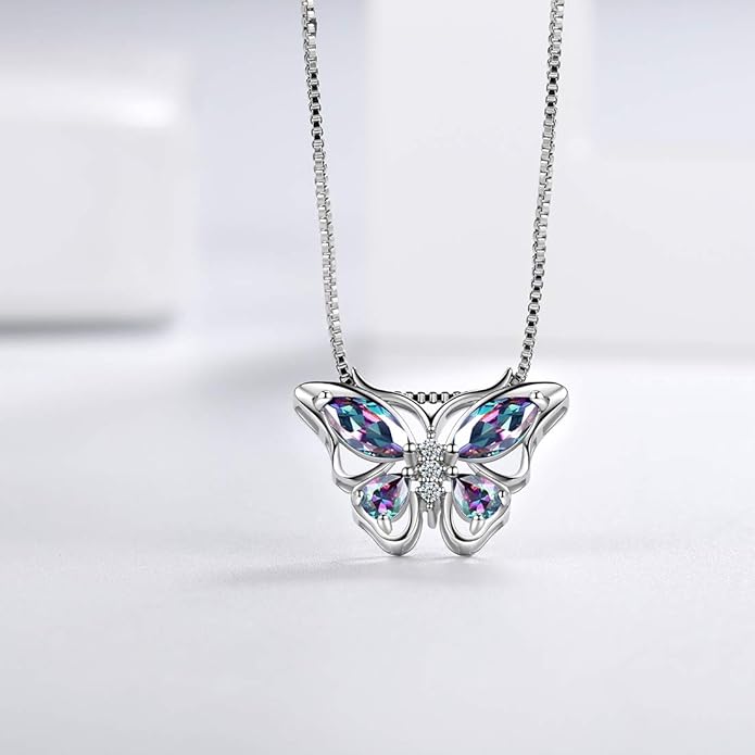 Aurora Tears Butterfly Jewelry,Women 925 Sterling Silver Butterflies Birthstone Pendant Necklace/Earrings/Rings Wedding Gift