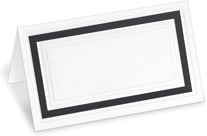 White 38lb Cover Stock Folded Place Cards with Black Foil Border, Micro-Perforated, 2" x 3 1/2", 100/Pack, Laser and Inkjet Compatible