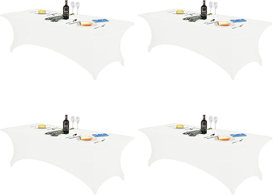 FORLIFE 4Pack Spandex Table Covers ，Fitted Tablecloth for Rectangular Tables, Stretch Patio Table Covers, Universal Spandex Table Cover for Wedding, Banquet, Party (8ft, White)