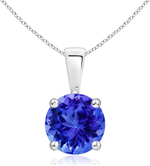 Angara Natural Tanzanite Solitaire Pendant for Women | Round Tanzanite Solitaire Pendant Necklace in 14K Solid Gold/Silver/Platinum With 18" Chain | December Birthday, Gemstone Jewelry Gift