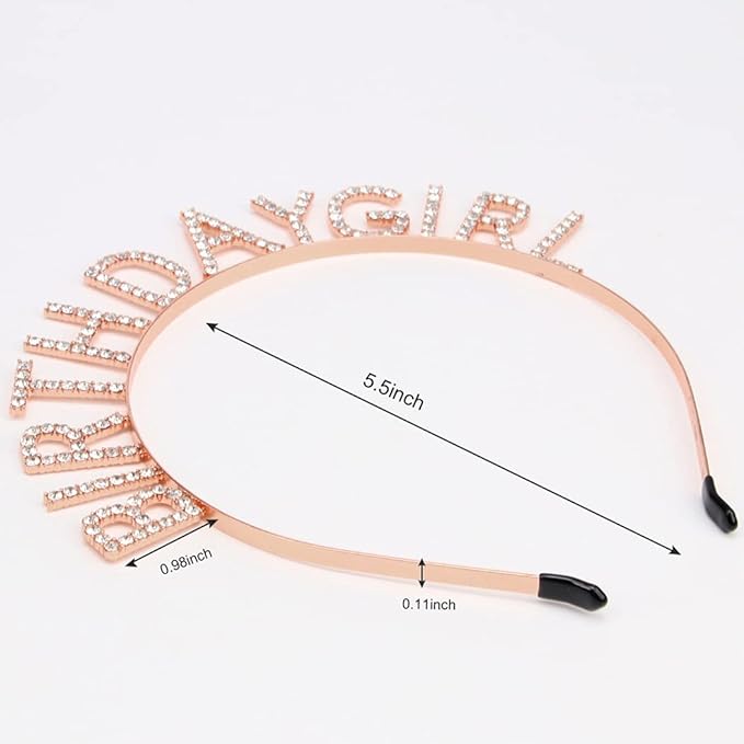 AOPRIE Birthday Crown for Women with Sash Rose Gold Blink Pink Tiara for Women Birthday Girl Headband Princess Crown Rhinestone Party Accessories